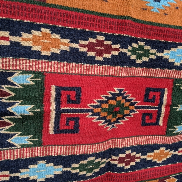 SOLDVintage Woven Wool Southwestern/Aztec Area Rug - Picture 4 of 11